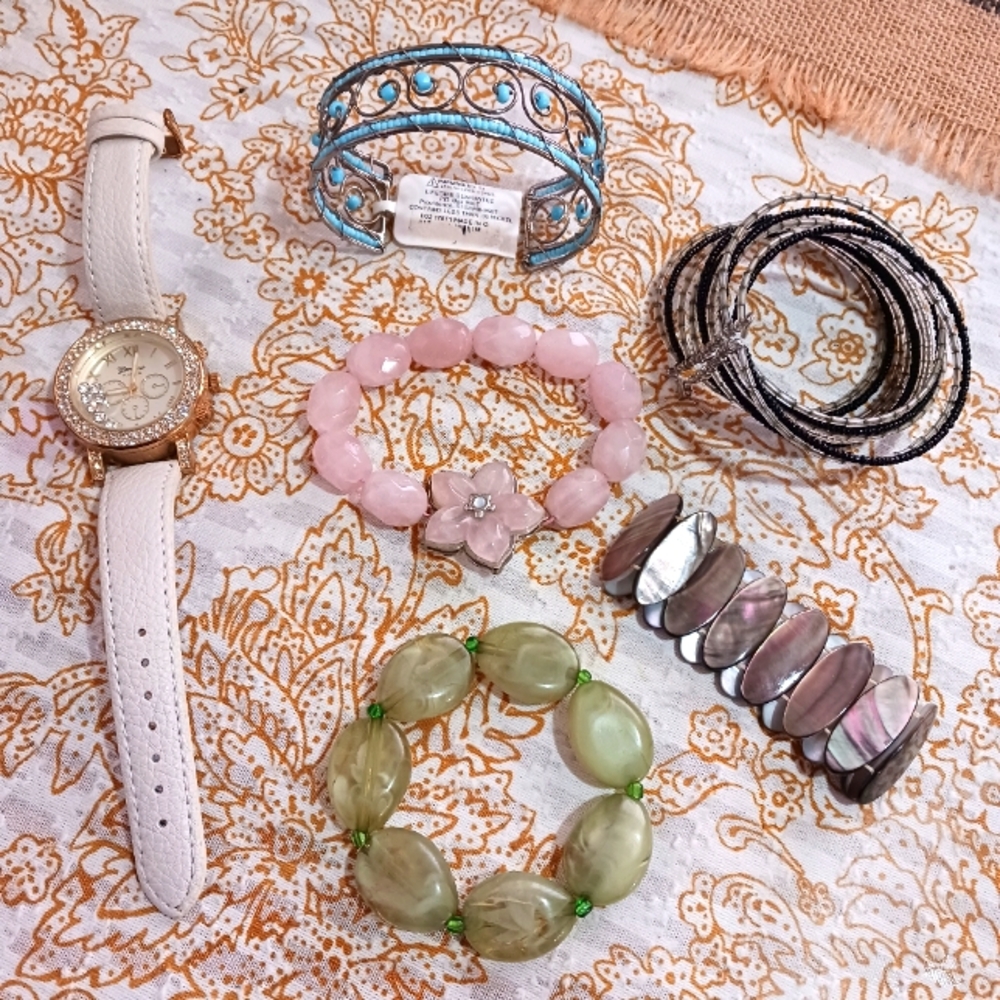 5 Bracelets & Elegant Watch